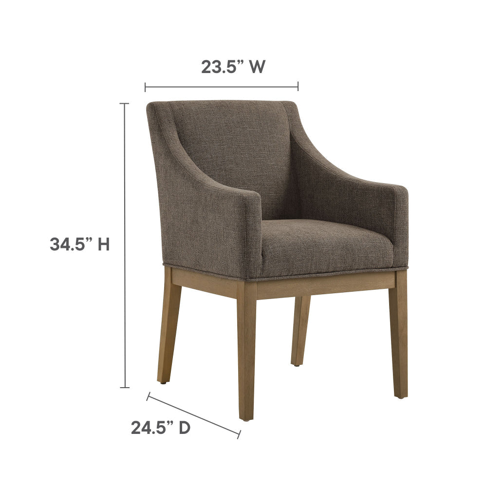 Modway Alton Upholstered Dining Chair with Arms in Mocha Natural – Mid Century Modern Padded Kitchen Chair with Wood Legs – Fabric Accent