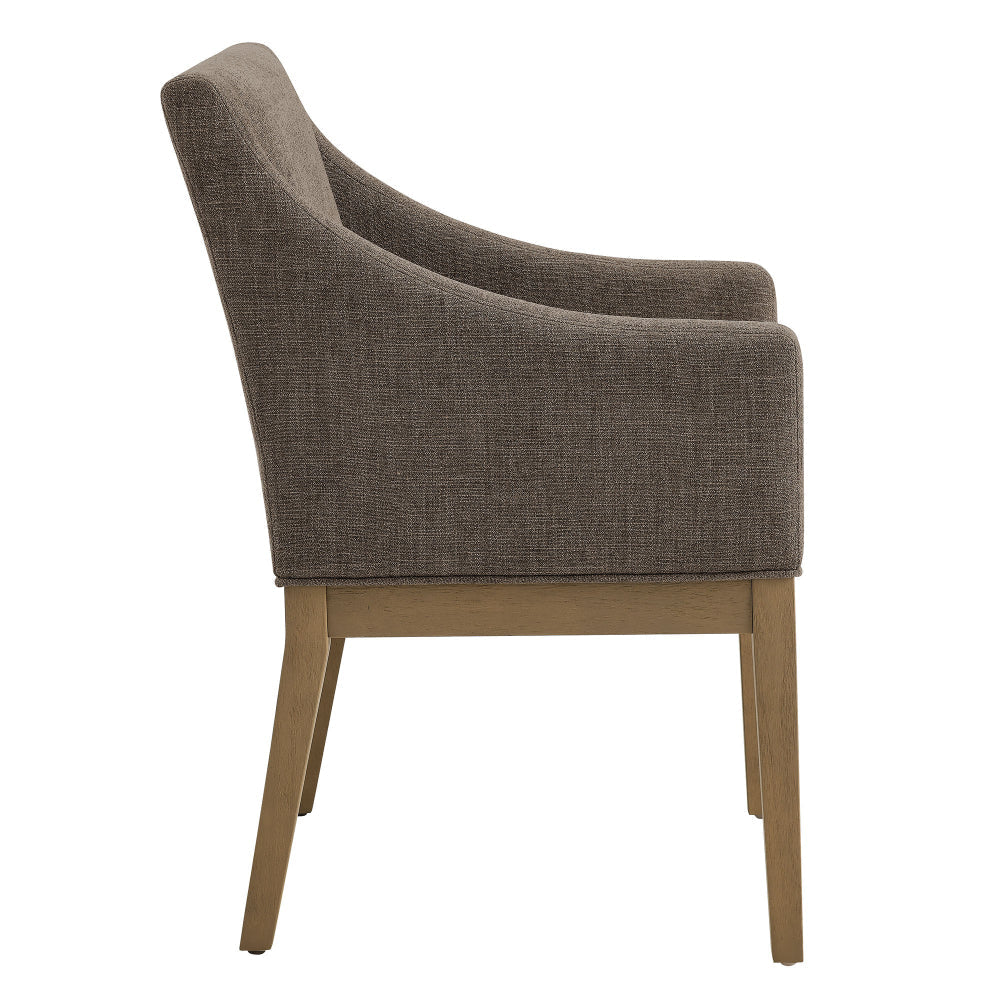 Modway Alton Upholstered Dining Chair with Arms in Mocha Natural – Mid Century Modern Padded Kitchen Chair with Wood Legs – Fabric Accent
