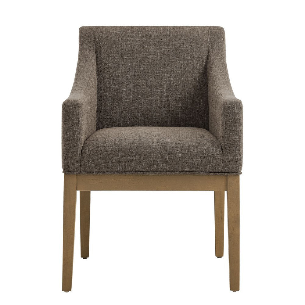 Modway Alton Upholstered Dining Chair with Arms in Mocha Natural – Mid Century Modern Padded Kitchen Chair with Wood Legs – Fabric Accent
