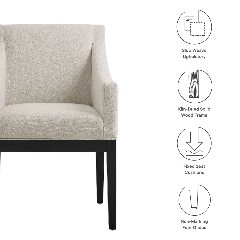 Modway Alton Upholstered Dining Chair with Arms in Salt Black – Mid Century Modern Padded Kitchen Chair with Wood Legs – Fabric Accent