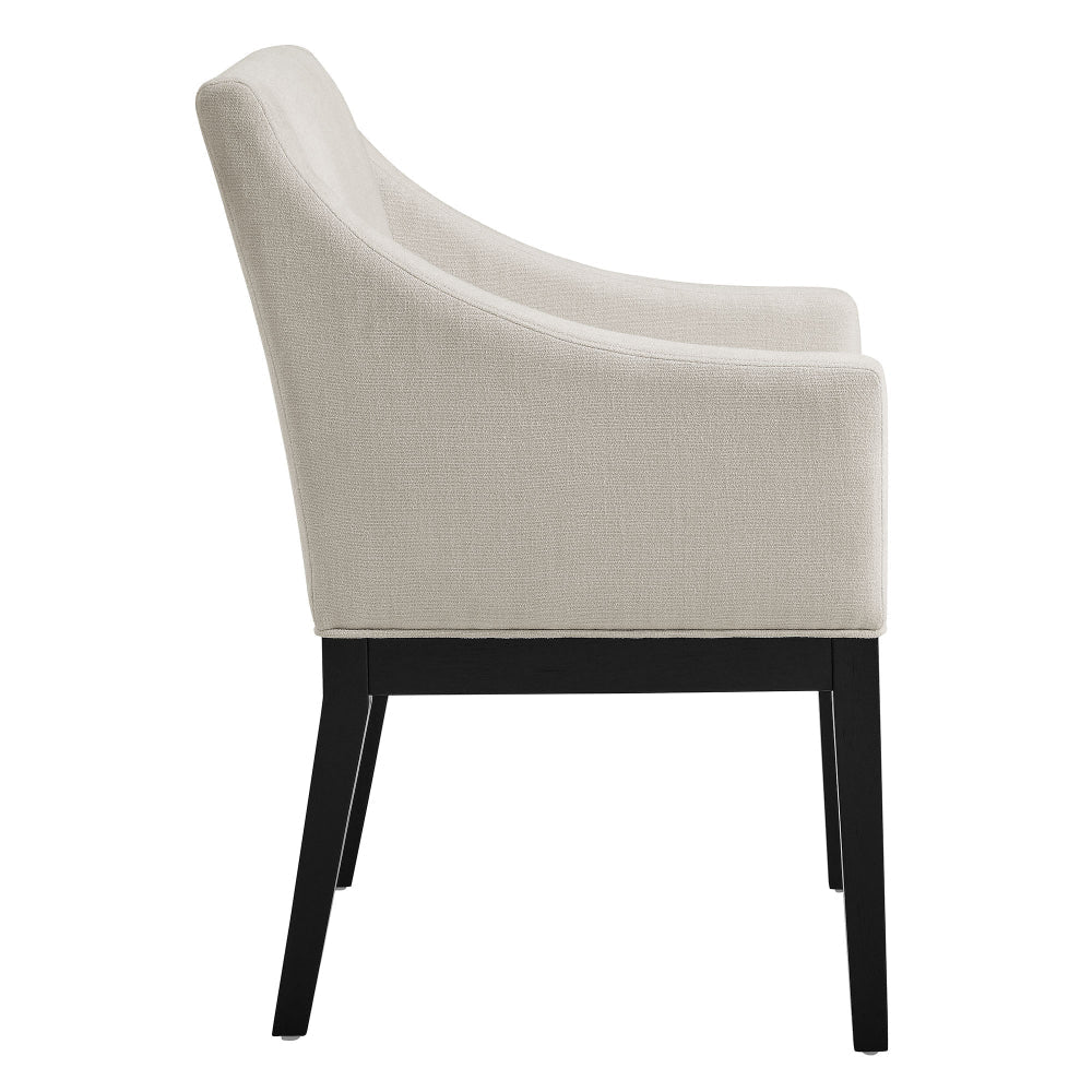Modway Alton Upholstered Dining Chair with Arms in Salt Black – Mid Century Modern Padded Kitchen Chair with Wood Legs – Fabric Accent