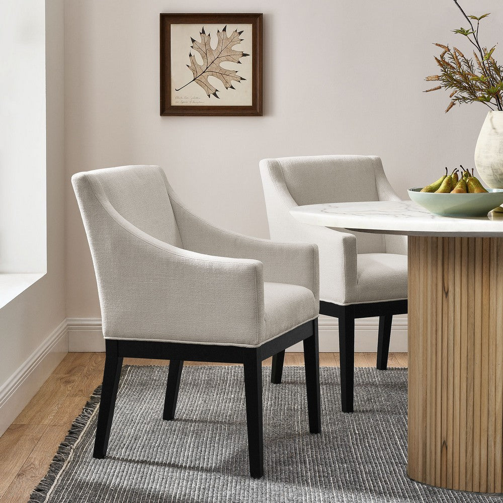 Modway Alton Upholstered Dining Chair with Arms in Salt Black – Mid Century Modern Padded Kitchen Chair with Wood Legs – Fabric Accent Chair or Dining Room Arm Chair