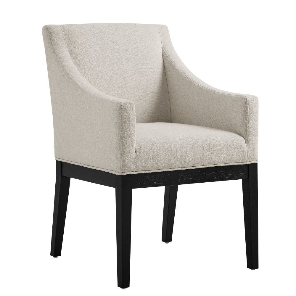 Modway Alton Upholstered Dining Chair with Arms in Salt Black – Mid Century Modern Padded Kitchen Chair with Wood Legs – Fabric Accent Chair or Dining Room Arm Chair