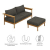 Modway Wren Teak Wood Outdoor Patio Sofa and Ottoman Set in Natural Flint Gray