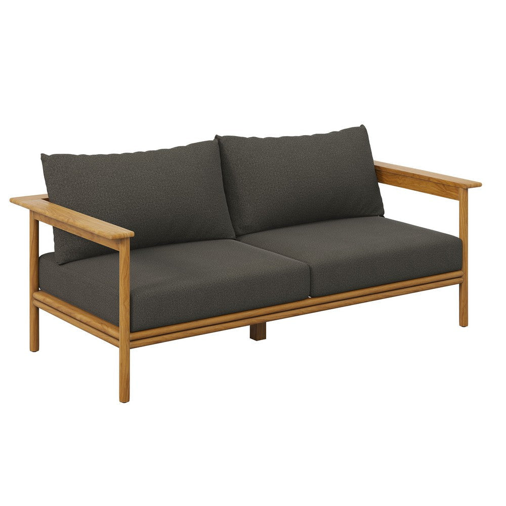 Modway Wren Teak Wood Outdoor Patio Sofa and Ottoman Set in Natural Flint Gray