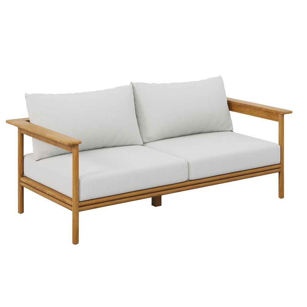 Modway Wren Teak Wood Outdoor Patio Sofa and Ottoman Set in Natural Sail