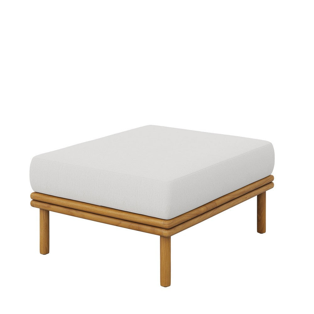 Modway Wren Teak Wood Outdoor Patio Sofa and Ottoman Set in Natural Sail