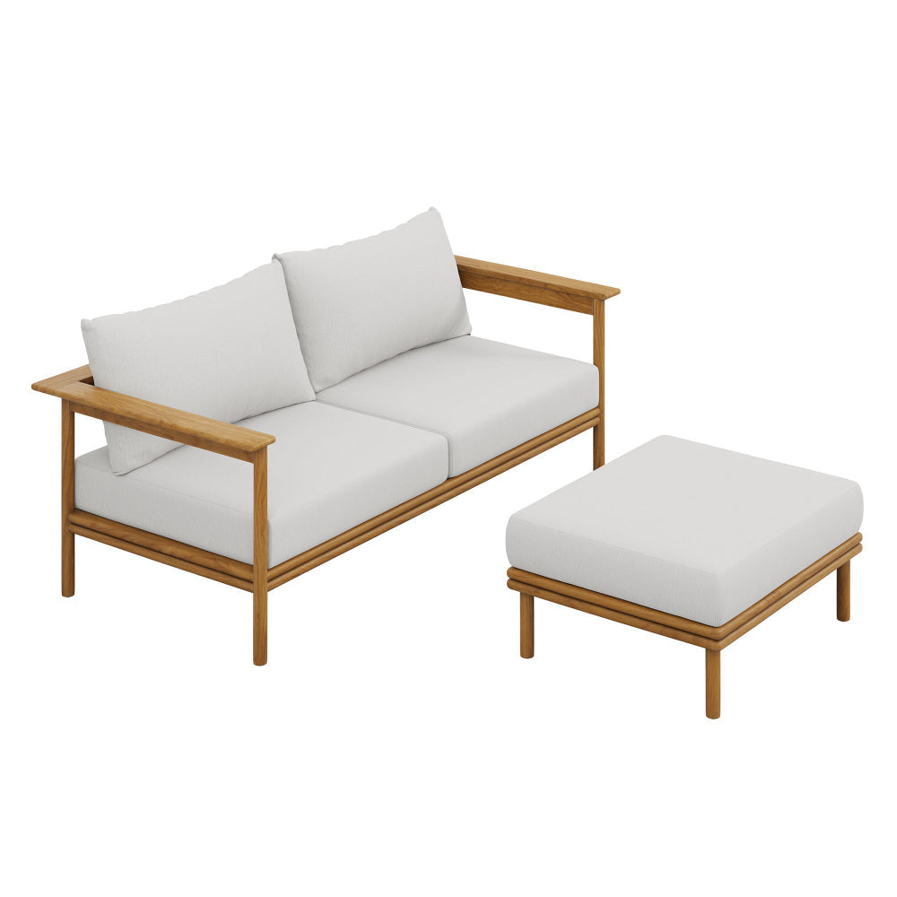 Modway Wren Teak Wood Outdoor Patio Sofa and Ottoman Set in Natural Sail