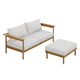 Modway Wren Teak Wood Outdoor Patio Sofa and Ottoman Set in Natural Sail