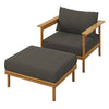Modway Wren Teak Wood Outdoor Patio Armchair and Ottoman Set in Natural Flint Gray