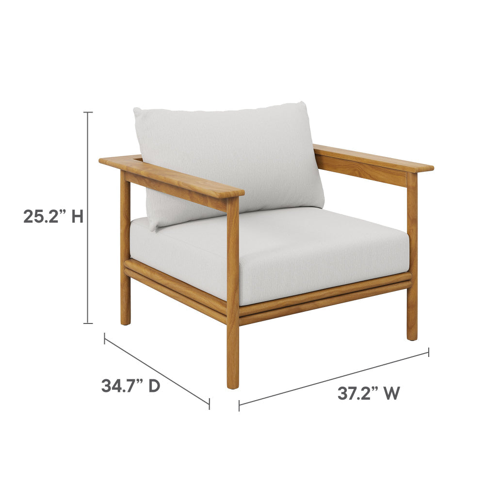 Modway Wren Teak Wood Outdoor Patio Armchair and Ottoman Set in Natural Sail