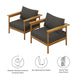 Modway Wren Teak Wood Outdoor Patio Armchair Set of 2 in Natural Flint Gray