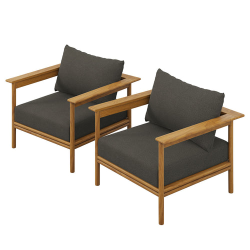 Modway Wren Teak Wood Outdoor Patio Armchair Set of 2 in Natural Flint Gray