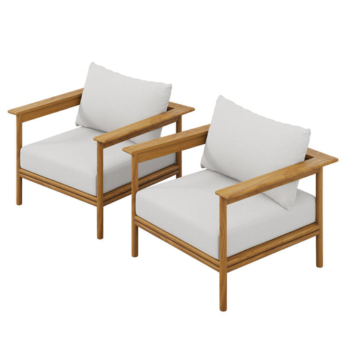 Modway Wren Teak Wood Outdoor Patio Armchair Set of 2 in Natural Sail