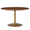 Modway Lippa 48 Inch Round Wood Dining Table with Metal Pedestal in Brass Walnut - Modern Industrial Dining Table for 4 People - Solid Wood Tulip Kitchen Table