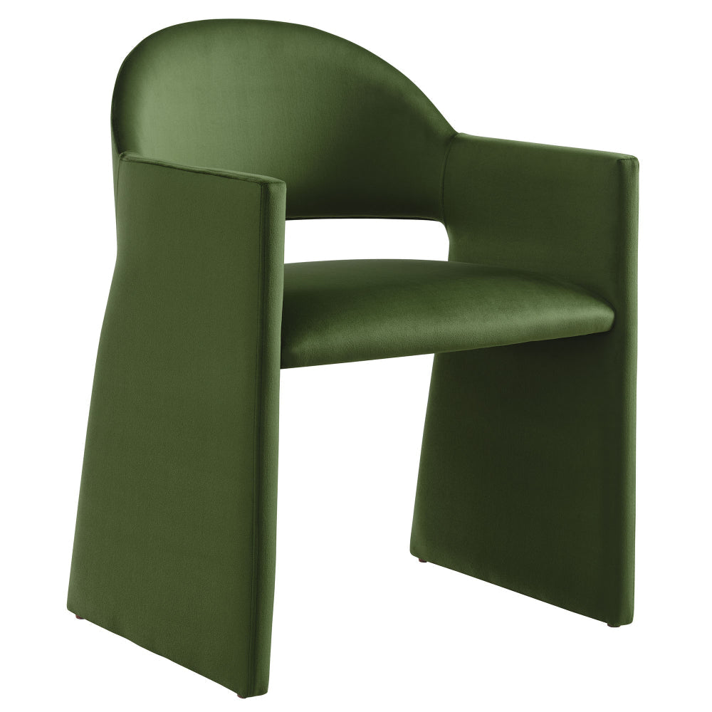 Modway Talia Performance Velvet Dining Armchair in Moss Green - Modern Curved Dining Chair with Open-Back - Stain-Resistant Velvet Barrel Chair - Living Room Accent Chair with Arms