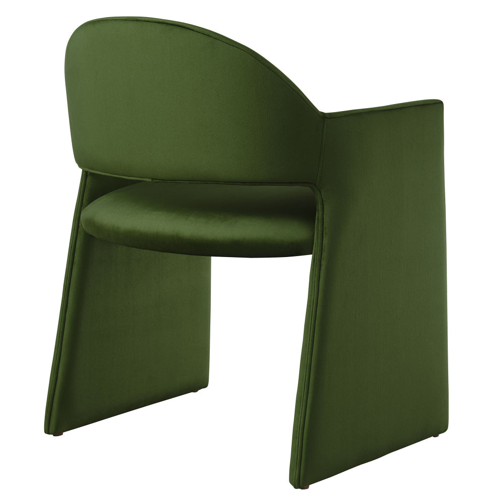 Modway Talia Performance Velvet Dining Armchair in Moss Green - Modern Curved Dining Chair with Open-Back - Stain-Resistant Velvet Barrel