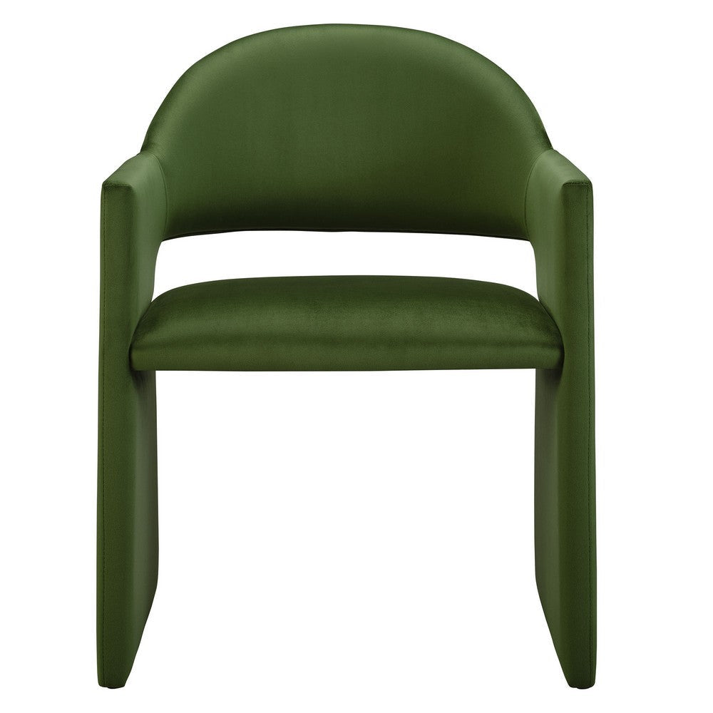 Modway Talia Performance Velvet Dining Armchair in Moss Green - Modern Curved Dining Chair with Open-Back - Stain-Resistant Velvet Barrel