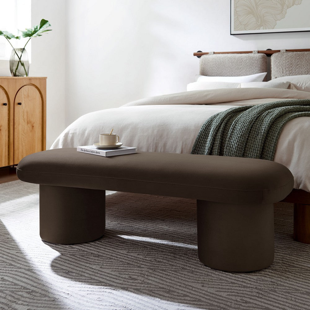 Modway Orla Performance Velvet Upholstered Bench in Chocolate Brown