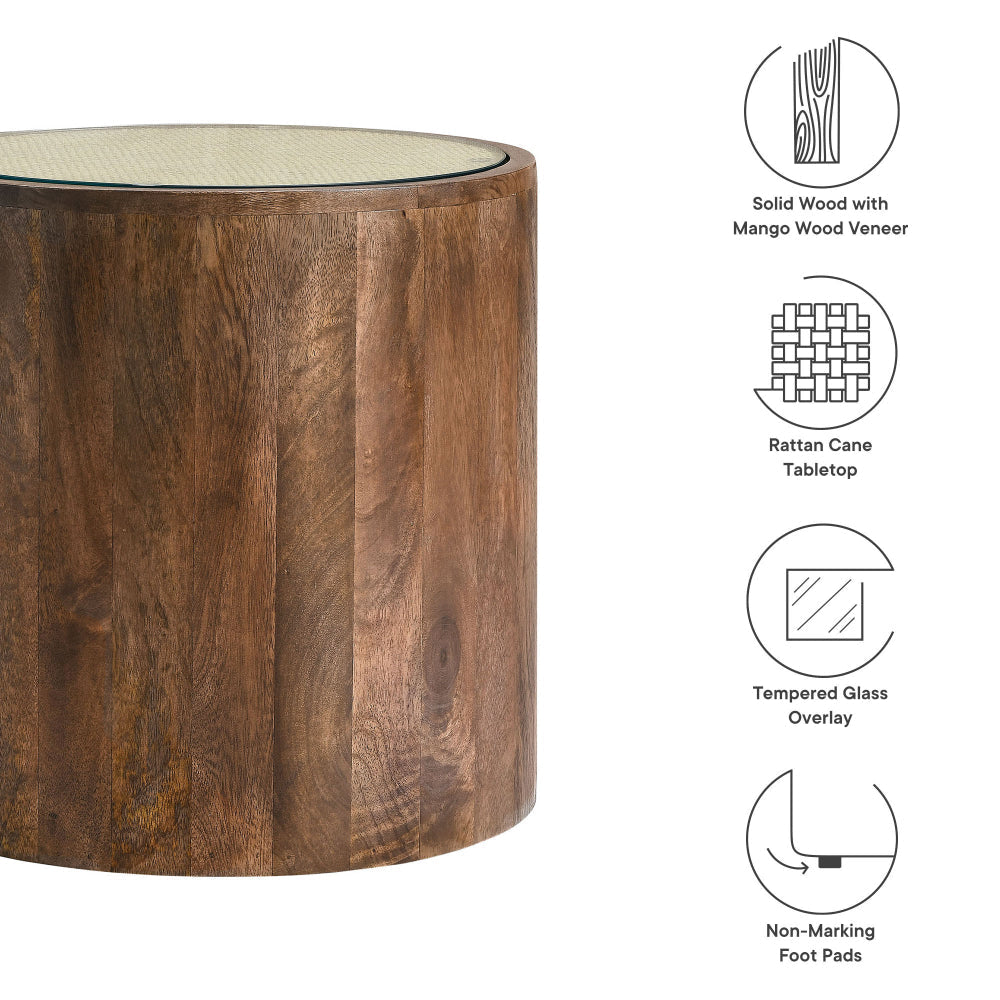 Truett Round Wood Rattan Side Table by Modway MDY-EEI-7085-WAL