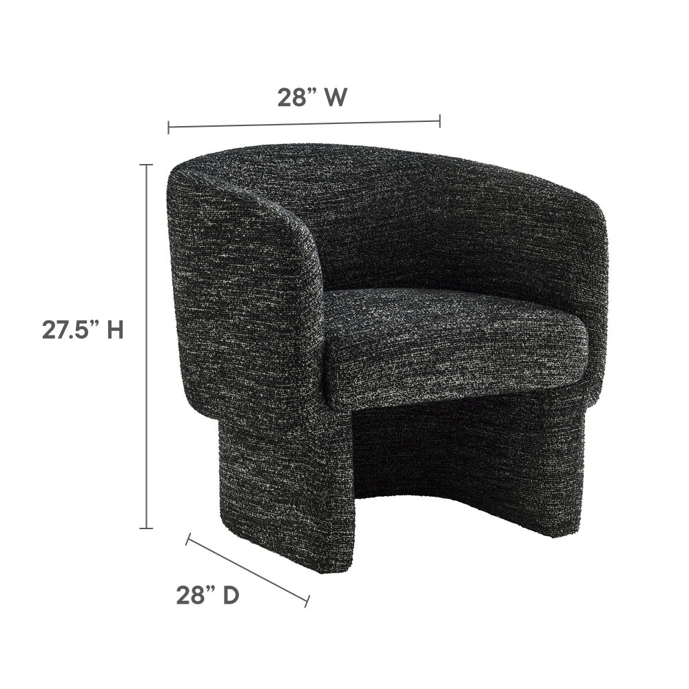 Modway Muse Comfy Barrel Accent Chair in Charcoal Boucle Fabric Cozy Round Reading Armchair – Upholstered Living Room Chair with Curved Back