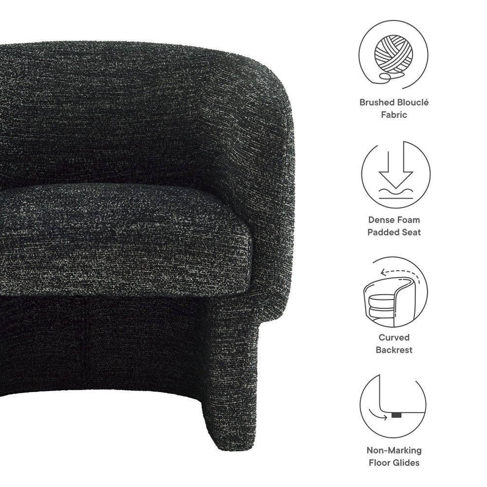 Modway Muse Comfy Barrel Accent Chair in Charcoal Boucle Fabric Cozy Round Reading Armchair – Upholstered Living Room Chair with Curved Back