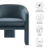 Modway Greer Comfy Barrel Accent Chair with 3 Legs in Cadet Blue Performance Velvet – Soft Upholstered Reading Armchair – Mid Century