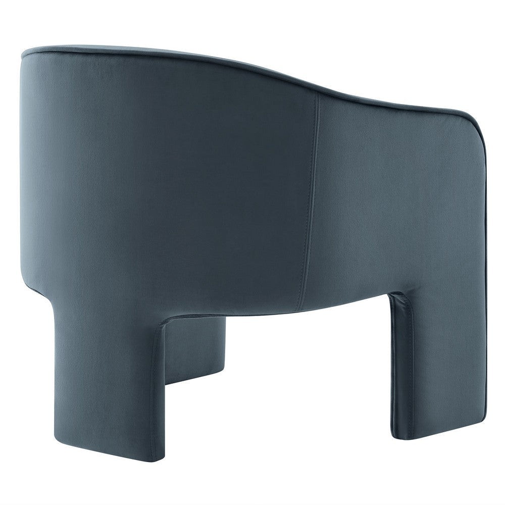 Modway Greer Comfy Barrel Accent Chair with 3 Legs in Cadet Blue Performance Velvet – Soft Upholstered Reading Armchair – Mid Century