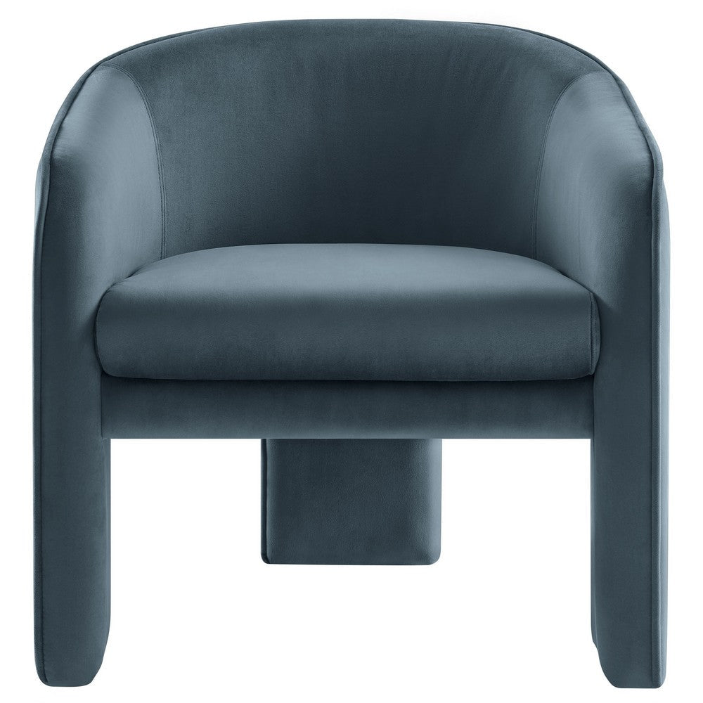 Modway Greer Comfy Barrel Accent Chair with 3 Legs in Cadet Blue Performance Velvet – Soft Upholstered Reading Armchair – Mid Century