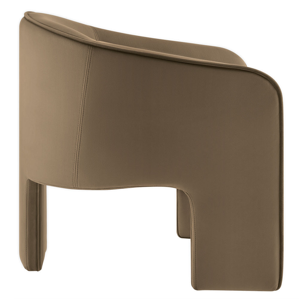 Modway Greer Comfy Barrel Accent Chair with 3 Legs in Taupe Performance Velvet – Soft Upholstered Reading Armchair – Mid Century Modern