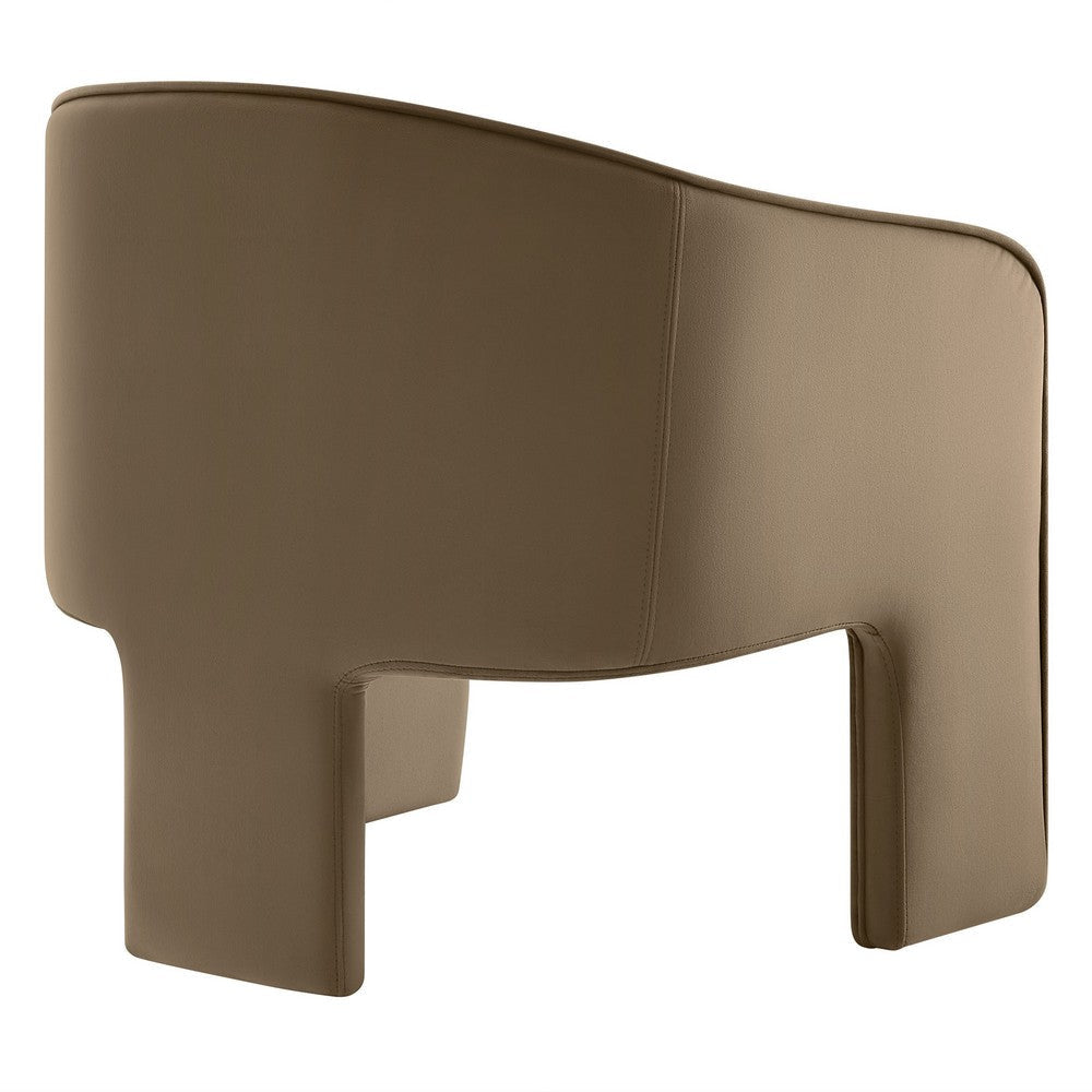 Modway Greer Comfy Barrel Accent Chair with 3 Legs in Taupe Performance Velvet – Soft Upholstered Reading Armchair – Mid Century Modern