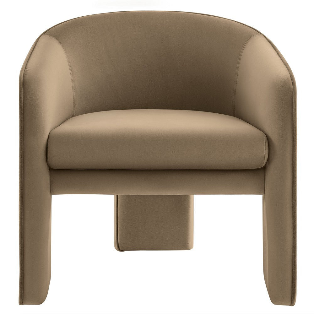 Modway Greer Comfy Barrel Accent Chair with 3 Legs in Taupe Performance Velvet – Soft Upholstered Reading Armchair – Mid Century Modern