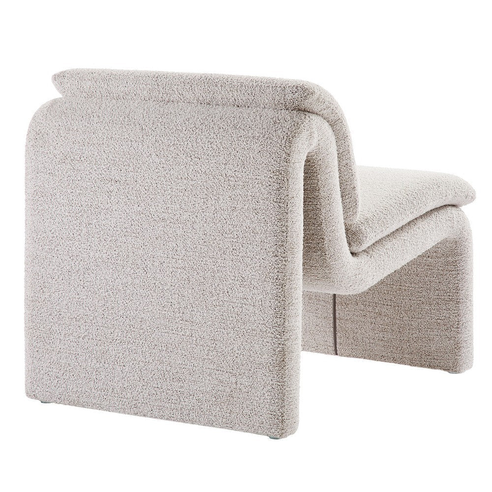 Modway Dune Curved Lounge Chair in Parchment Boucle Fabric – Modern Upholstered Armless Accent Chair with Padded Cushion - Unique Slipper