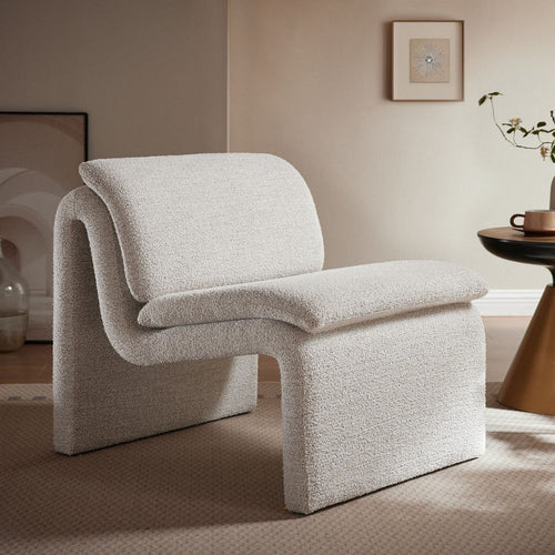 Modway Dune Curved Lounge Chair in Parchment Boucle Fabric – Modern Upholstered Armless Accent Chair with Padded Cushion - Unique Slipper Chair for Bedroom or Living Room