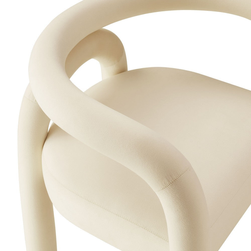 Modway Astrid Upholstered Barrel Dining Chair in Porcelain Performance Velvet – Open Back Velvet Dining Room Chair with Arms – Aesthetic