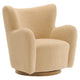 Modway Montrose Swivel Wingback Accent Chair in Ivory Walnut Sherpa Teddy Fabric – Modern Furry Barrel Chair with 360-Degree Swivel Base – Soft and Comfy Living Room Chair