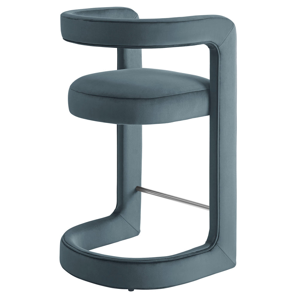 Modway Winslow Performance Velvet Counter Stool with Stainless Steel Footrest in Cadet Blue