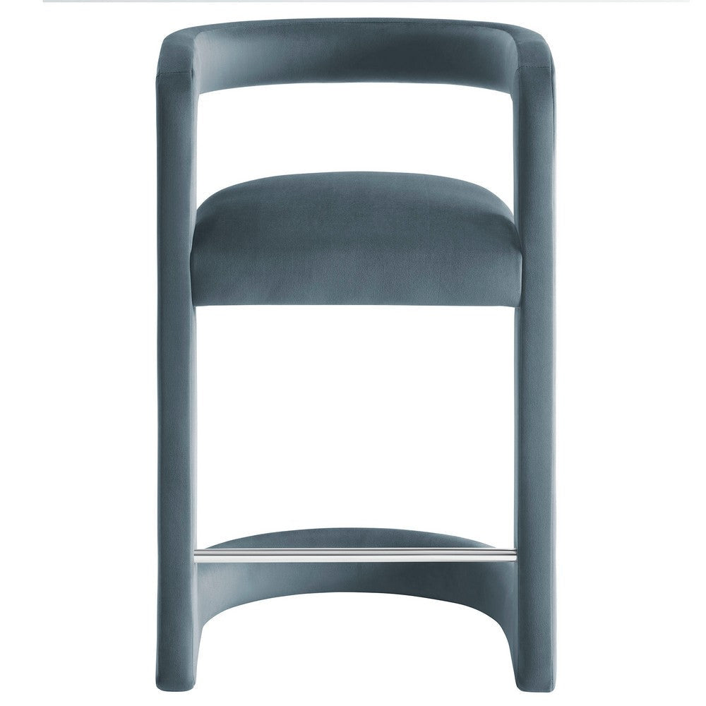 Modway Winslow Performance Velvet Counter Stool with Stainless Steel Footrest in Cadet Blue