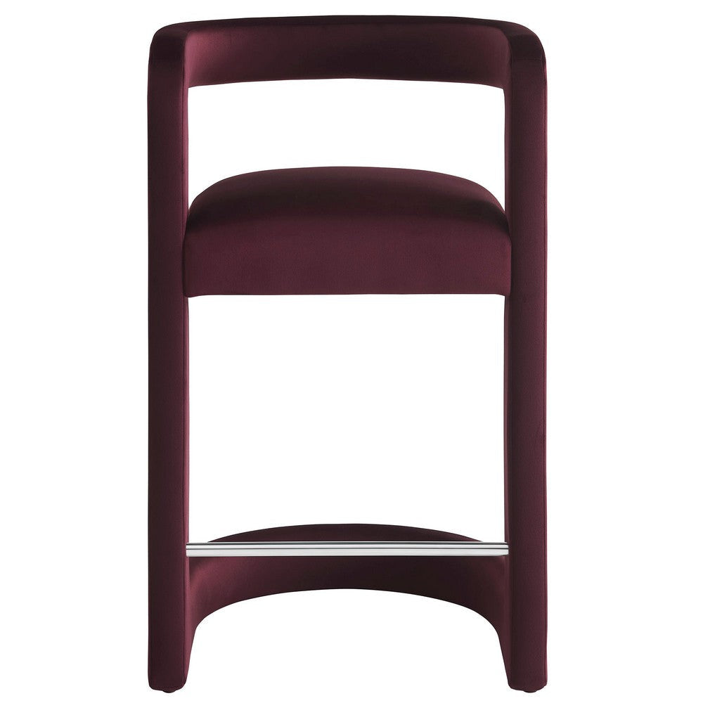 Modway Winslow Performance Velvet Counter Stool with Stainless Steel Footrest in Mulberry