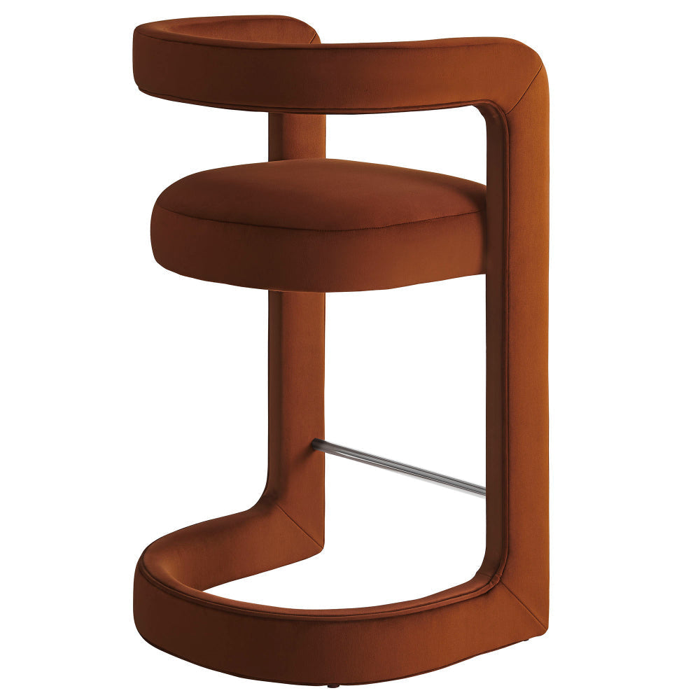 Modway Winslow Performance Velvet Counter Stool with Stainless Steel Footrest in Rust
