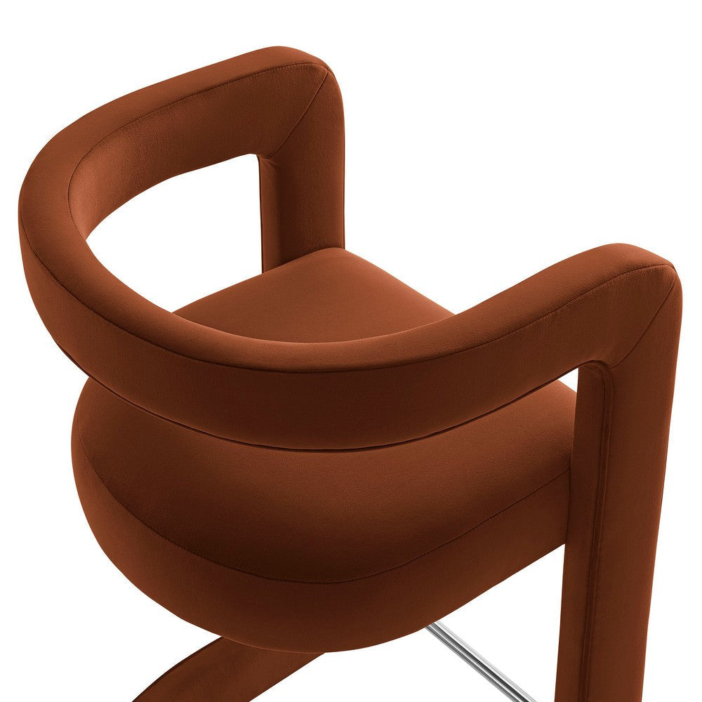 Modway Winslow Performance Velvet Counter Stool with Stainless Steel Footrest in Rust
