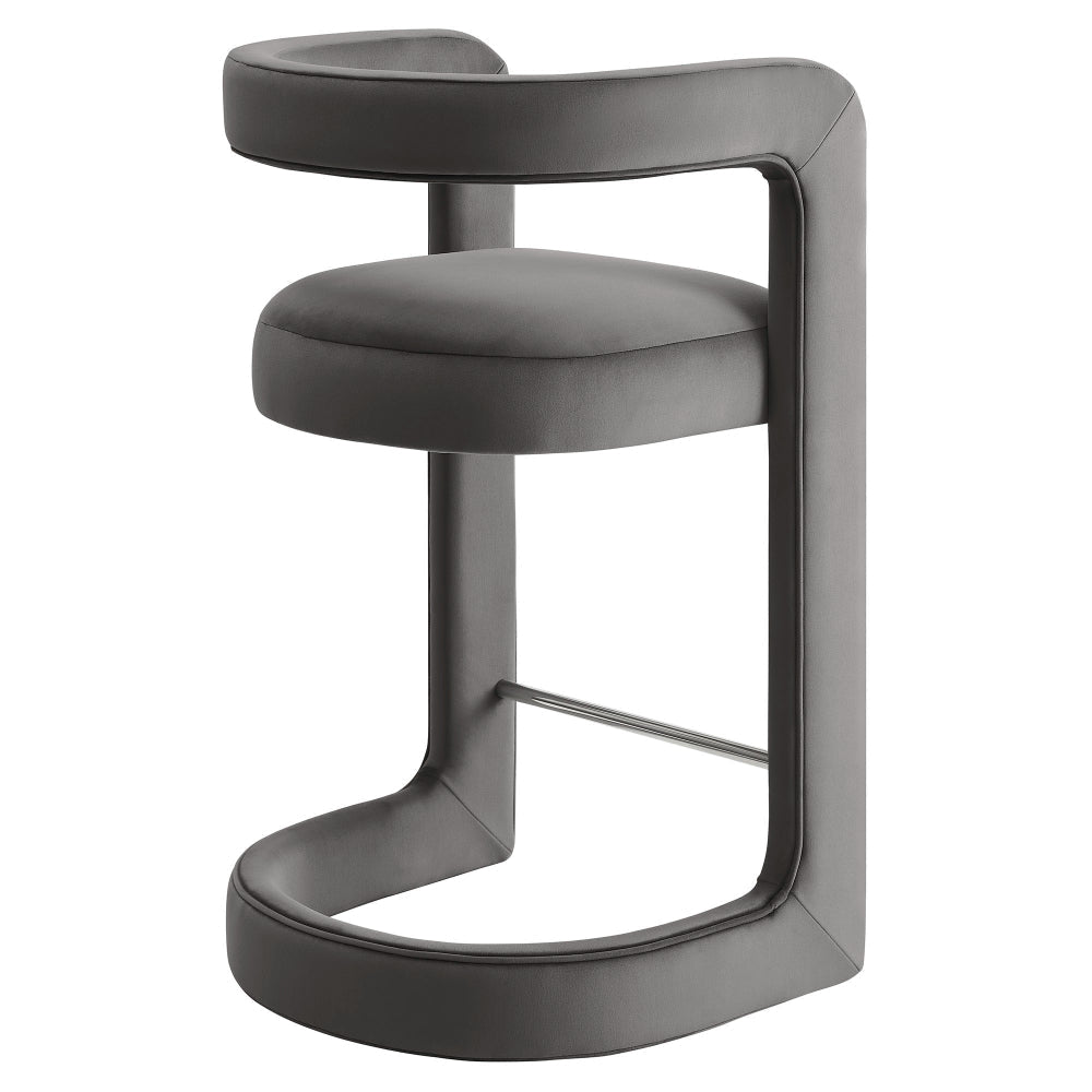 Modway Winslow Performance Velvet Counter Stool with Stainless Steel Footrest in Storm Gray