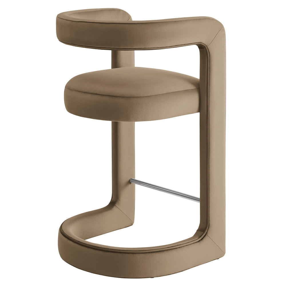 Modway Winslow Performance Velvet Counter Stool with Stainless Steel Footrest in Taupe