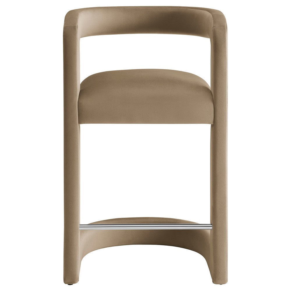 Modway Winslow Performance Velvet Counter Stool with Stainless Steel Footrest in Taupe