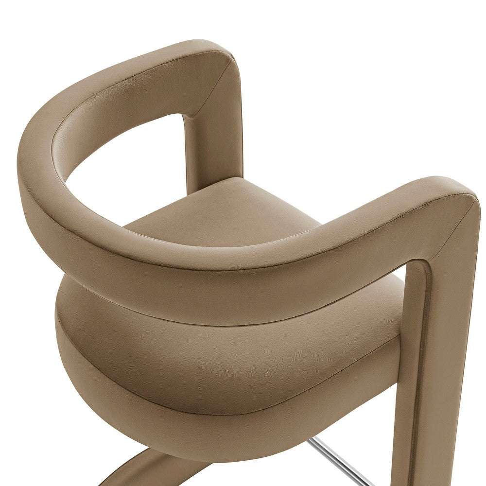 Modway Winslow Performance Velvet Counter Stool with Stainless Steel Footrest in Taupe