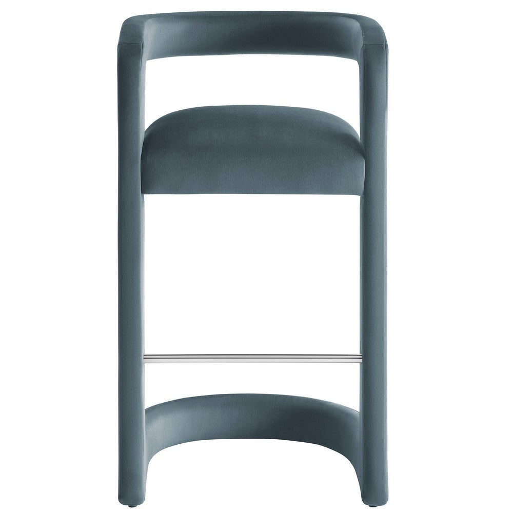 Modway Winslow Performance Velvet Bar Stool in Cadet Blue