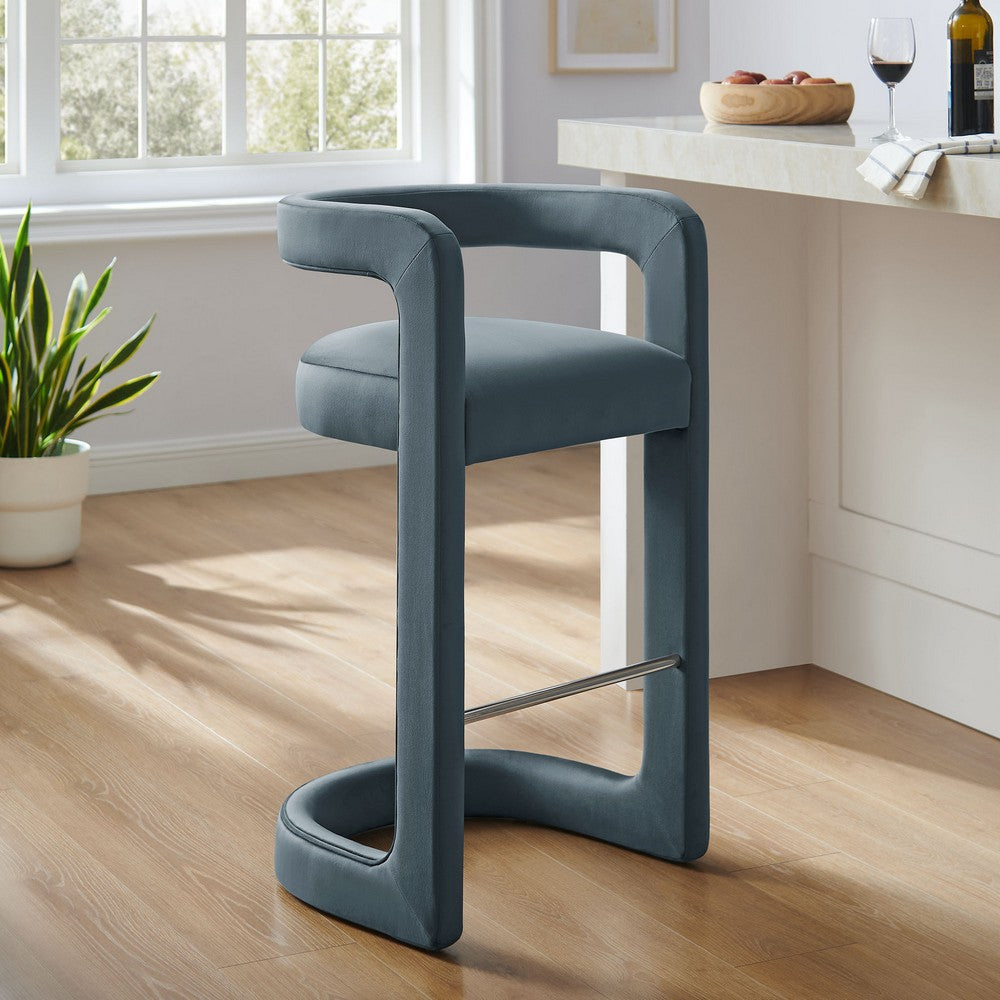 Modway Winslow Performance Velvet Bar Stool in Cadet Blue