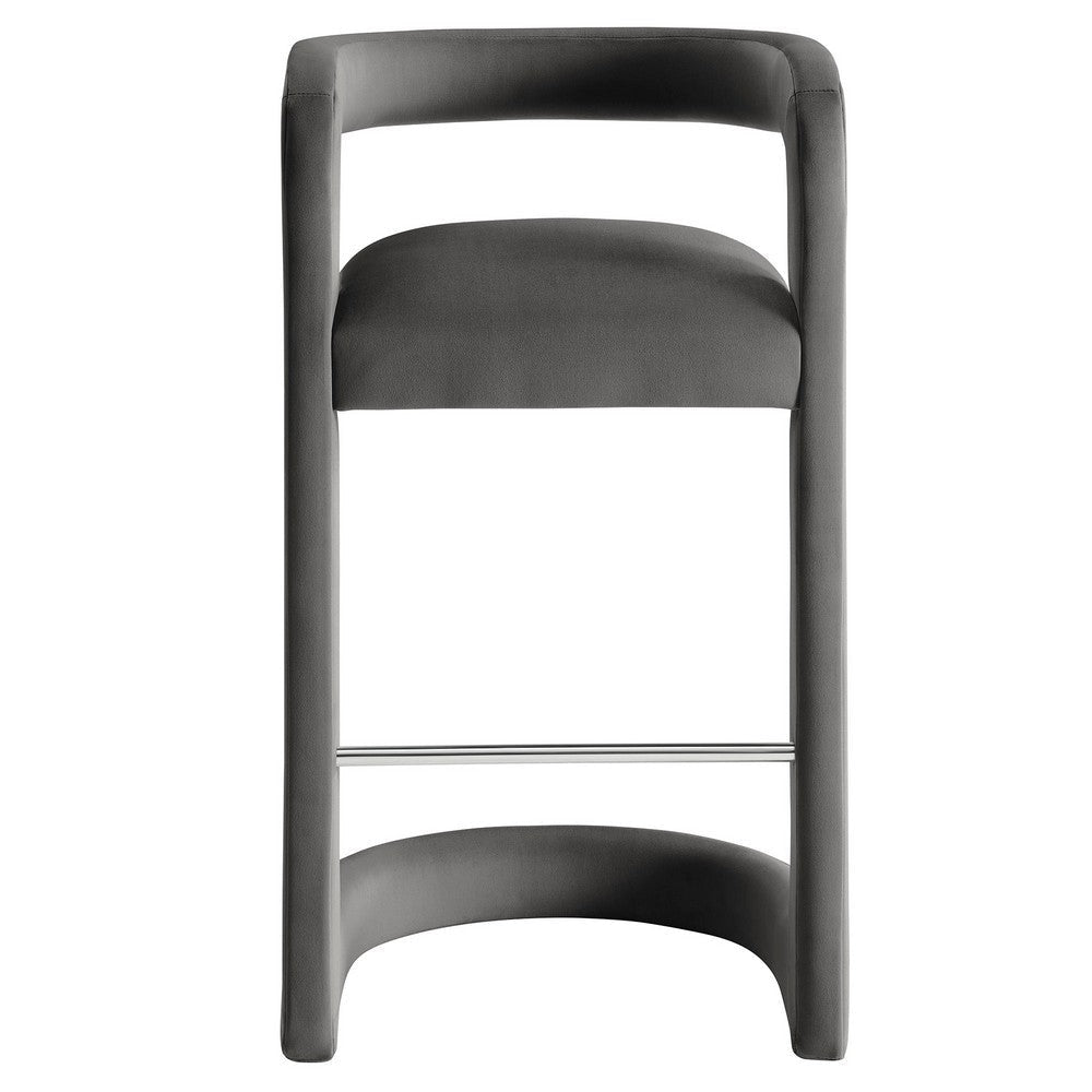 Modway Winslow Performance Velvet Bar Stool in Storm Gray