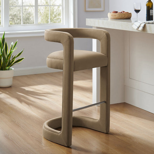 Modway Winslow Performance Velvet Bar Stool in Taupe