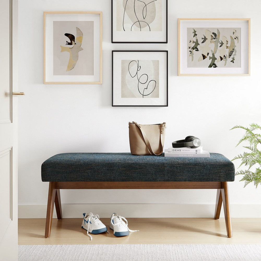 Modway Lyra 47 Inch Heathered Fabric Upholstered Bench in Azure